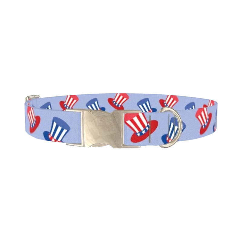 Patriotic Hat Dog Collar - metal silver