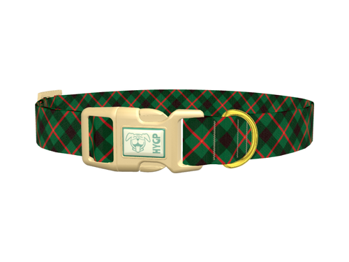 Dark Green Christmas Plaid Dog Collar
