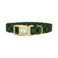 Dark Green Christmas Plaid Dog Collar - plastic gold