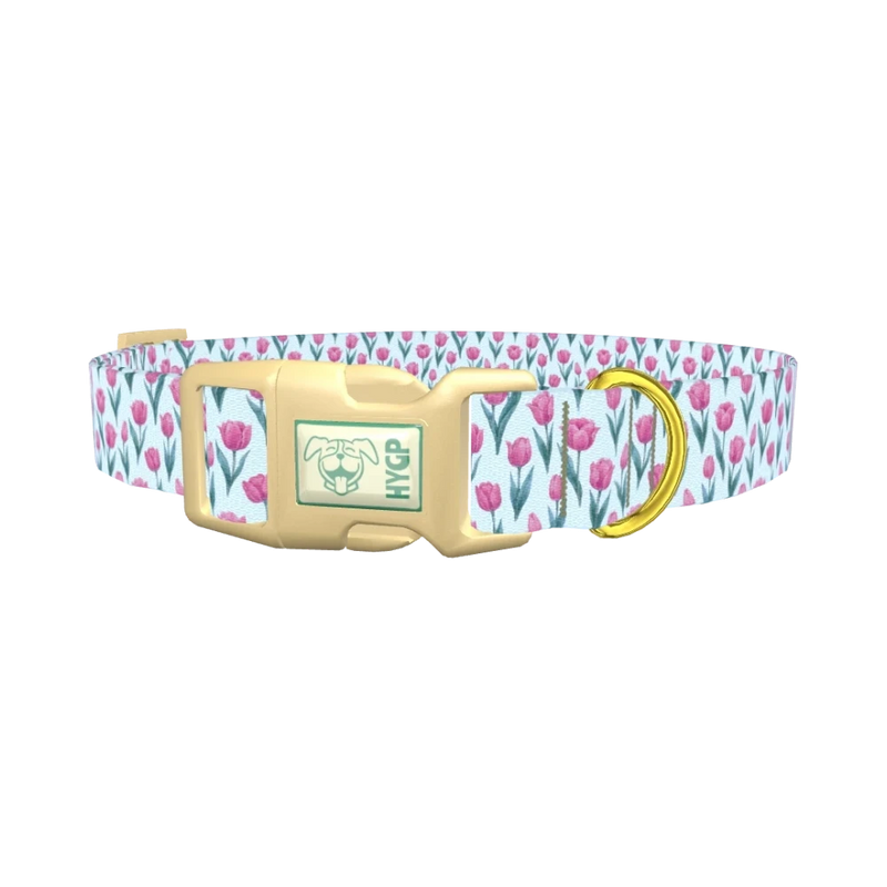 Floral Tulip Dog Collar - plastic gold
