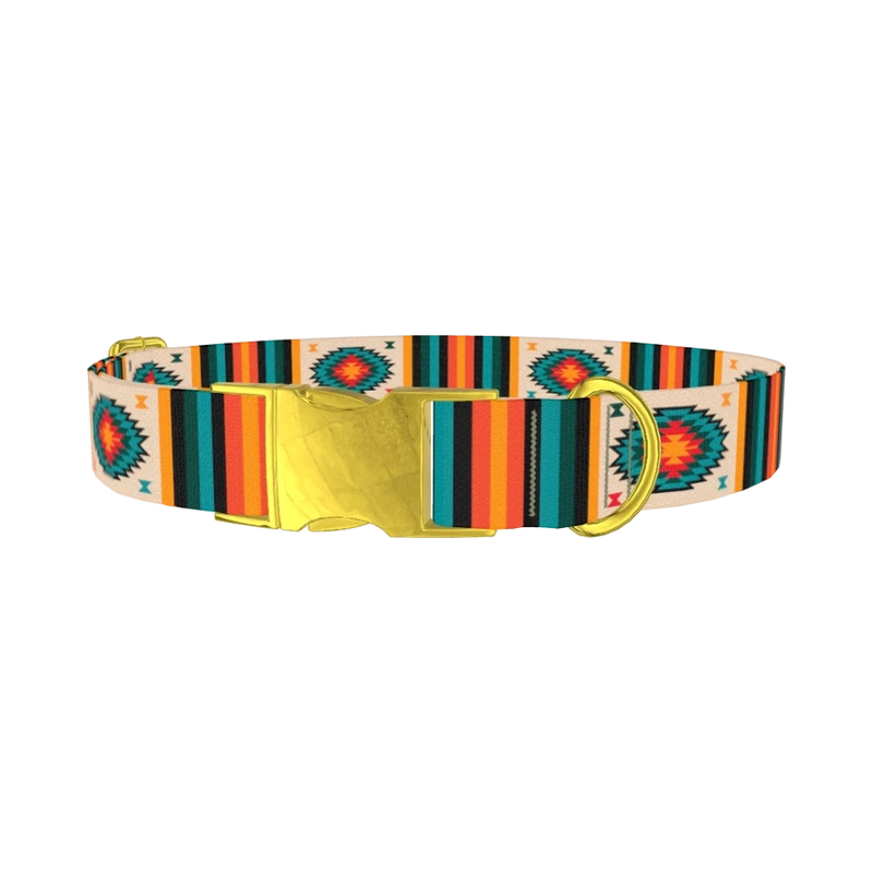 Tribal Geometric Stripes Dog Collar - metal gold