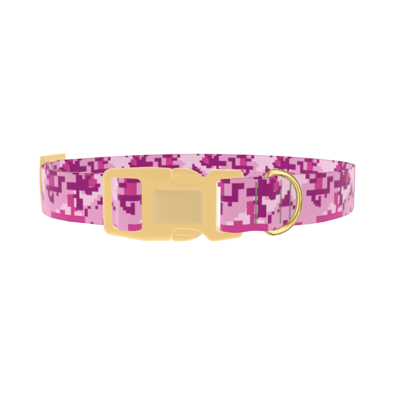 Pink Digital Camo Dog Collar - plastic gold