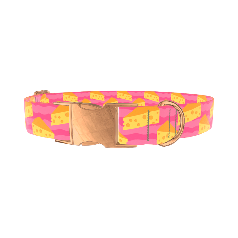 Pink Cheese Slice Dog Collar - metal rose gold