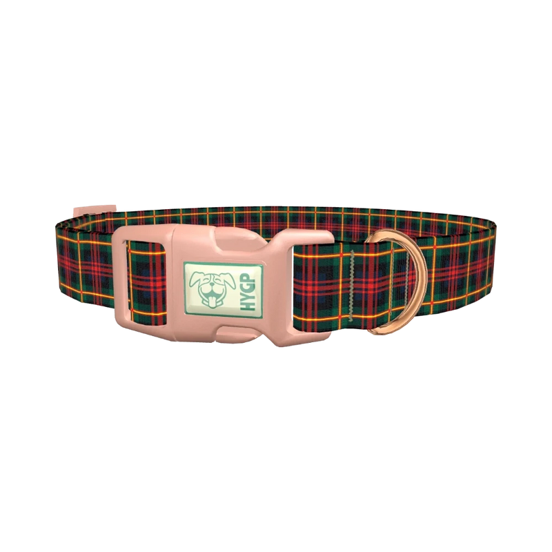 Plaid Christmas Dog Collar - plastic rose gold