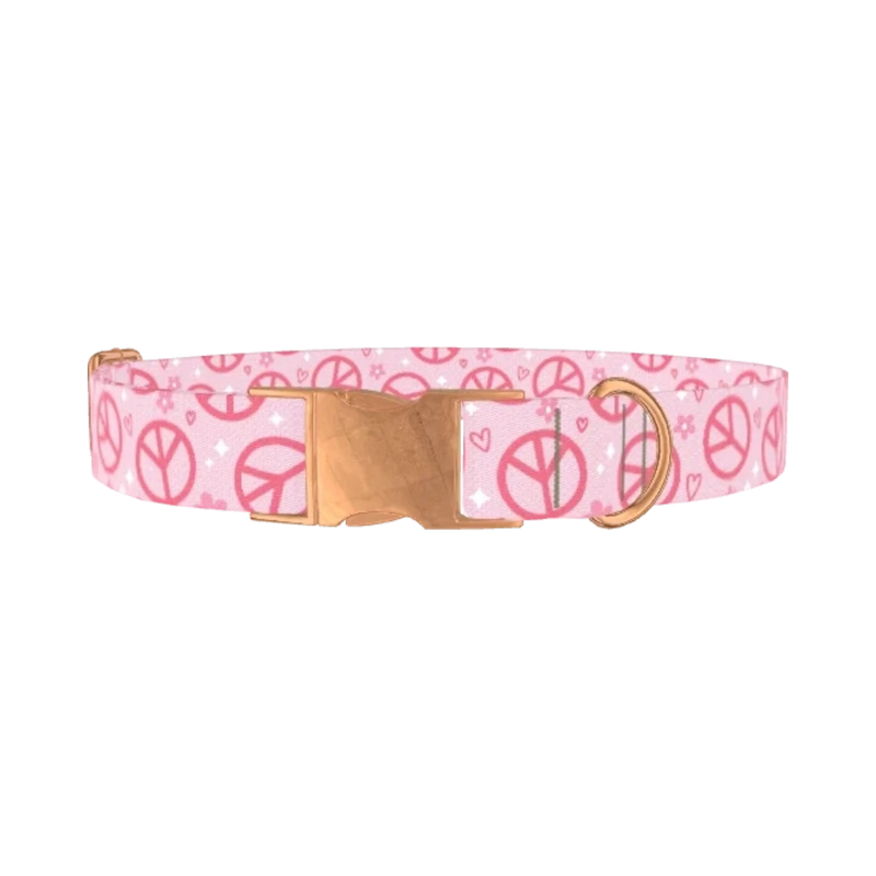 Peace Flower Dog Collar - metal rose gold
