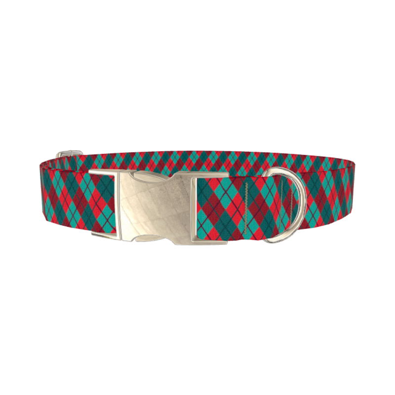 Rhombus Plaid Dog Collar - metal silver