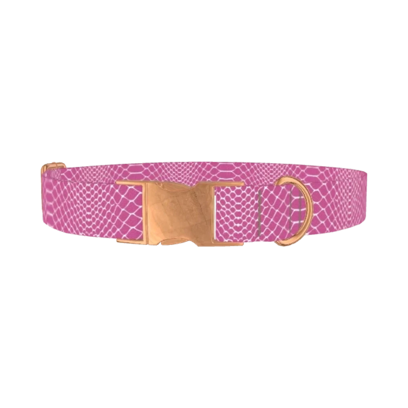 Pink Snake Pattern Dog Collar - metal rose gold