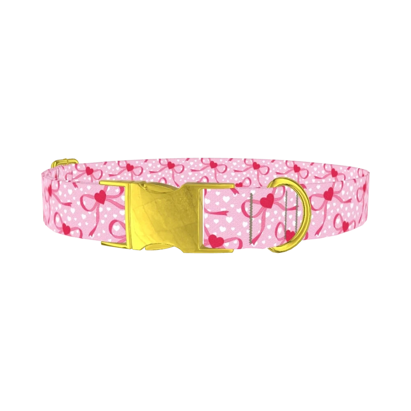 Pink Ribbon Heart 8870522388695 Dog Collar - metal gold