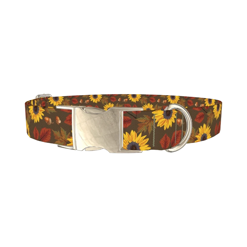 Autumn Floral Dog Collar - metal silver