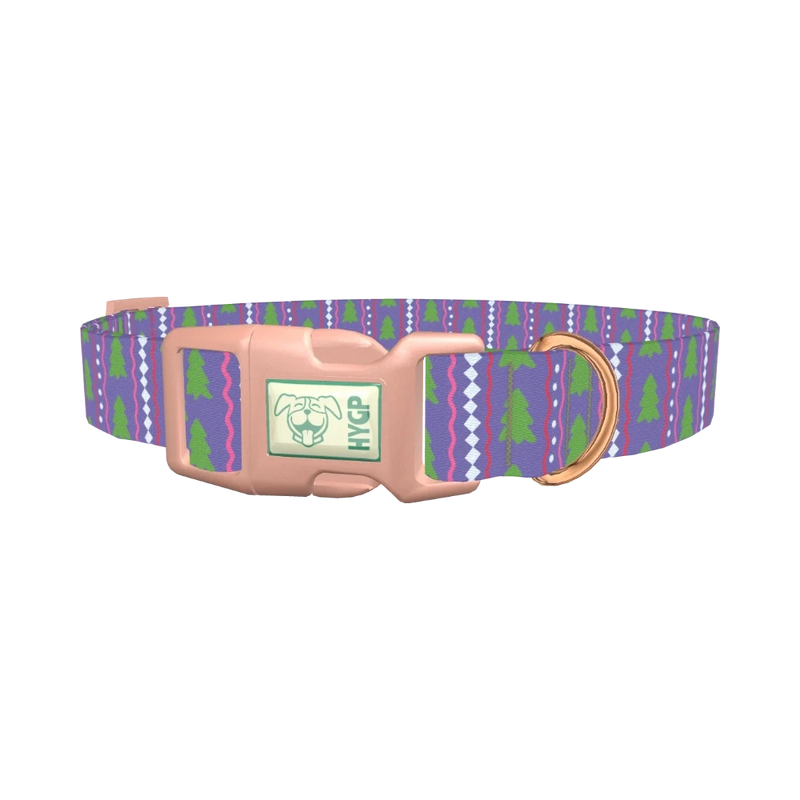 Christmas Tree Stripes Dog Collar - plastic rose gold