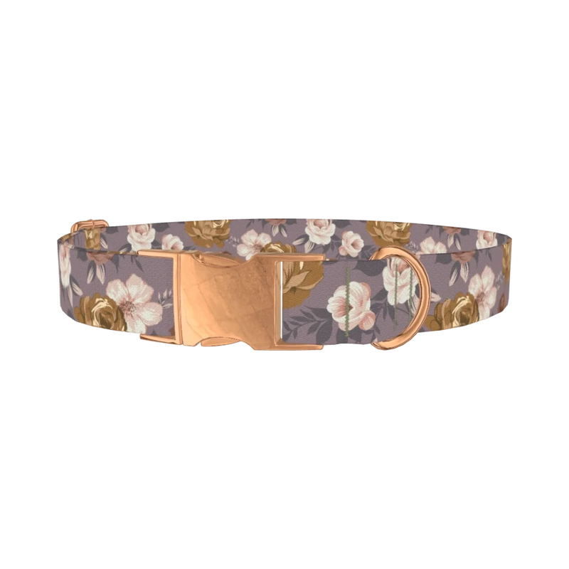 Vintage Rose Pattern Dog Collar - metal rose gold