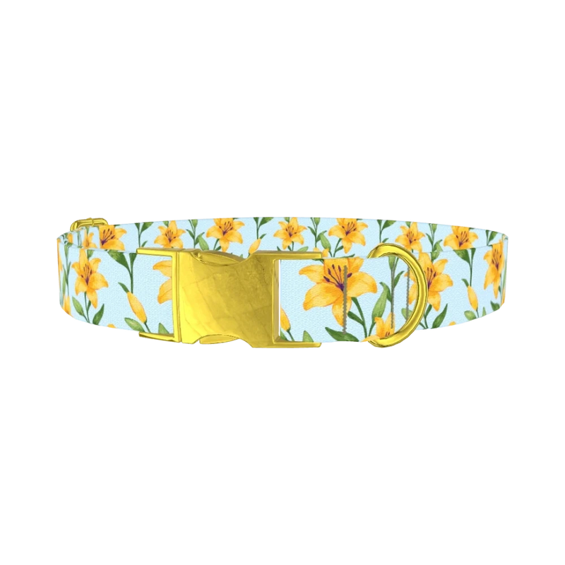 Floral Yellow Lily Dog Collar - metal gold