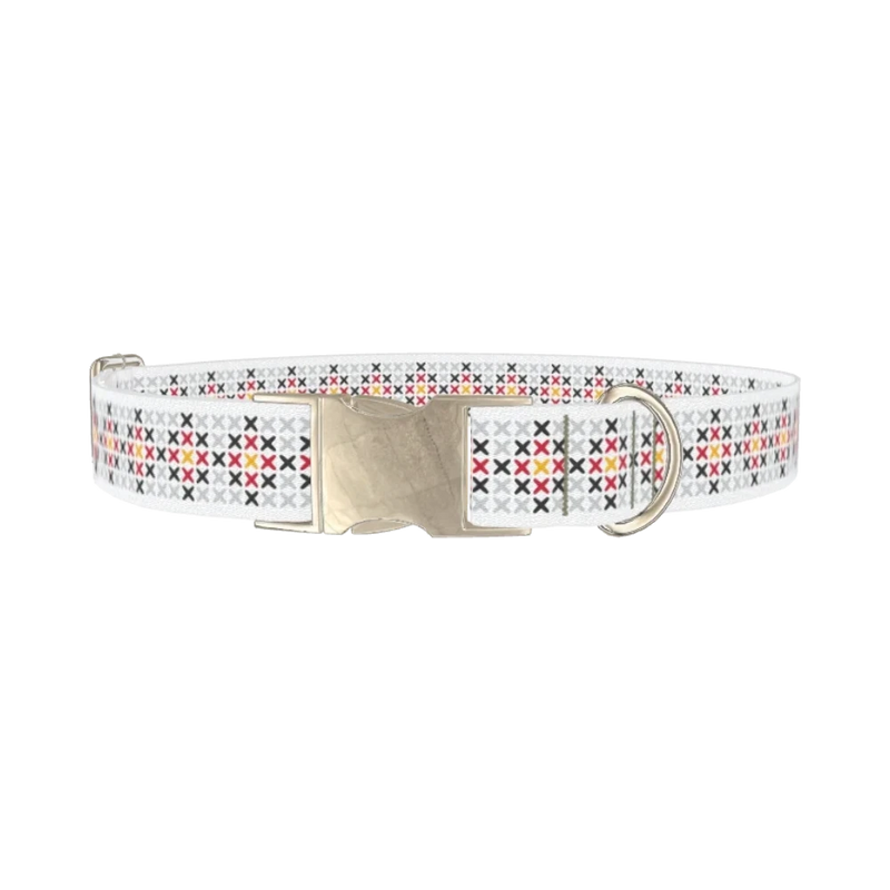 Colorful Cross Stitch Dog Collar - metal silver