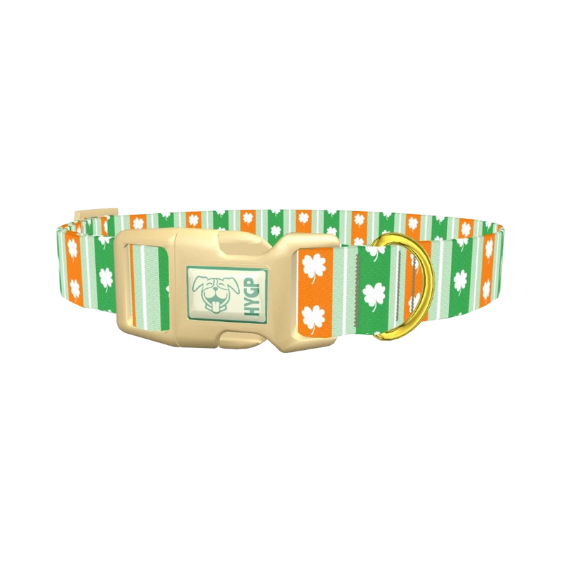 St. Patrick's Shamrock Stripe Dog Collar - plastic gold