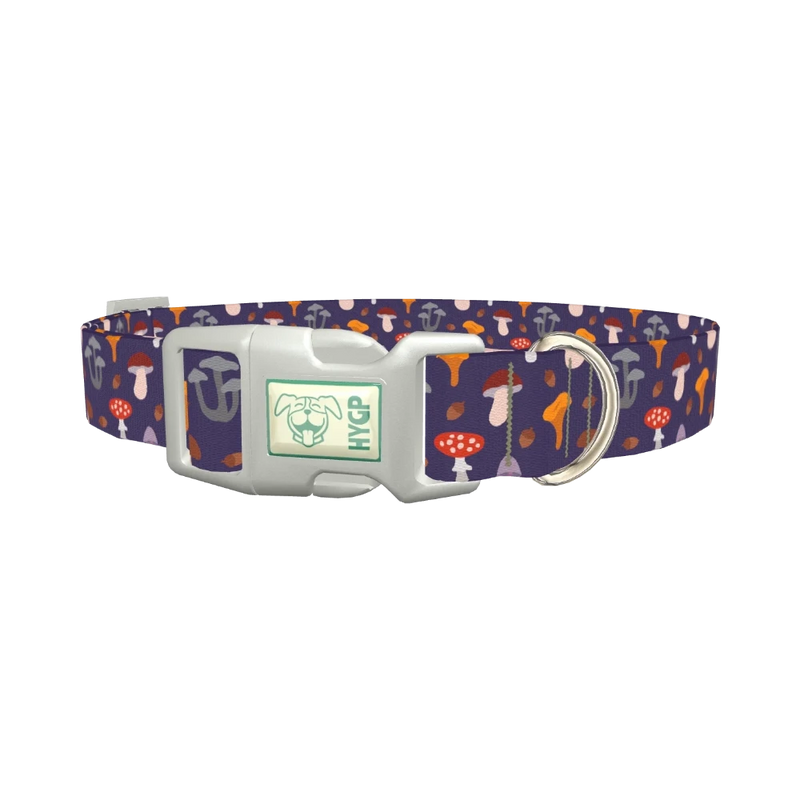 Mushroom Forest Dog Collar - plastic silver