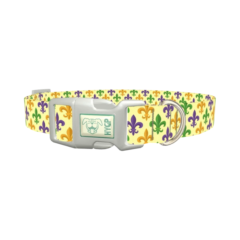 Mardi Gras Fleur-de-lis Dog Collar - plastic silver
