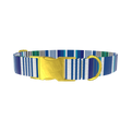 Blue Woven Stripe Dog Collar - metal rose gold