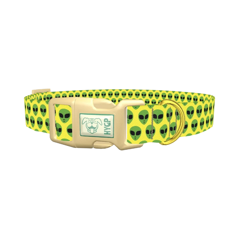 Alien Faces Dog Collar - plastic gold