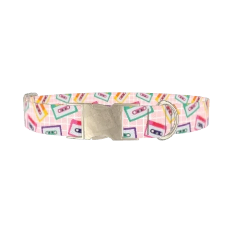 Retro Cassette Dog Collar - metal silver