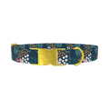 Navy Floral Garden Dog Collar - metal gold