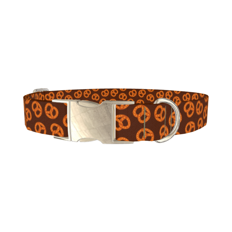 Brown Pretzel Dog Collar - metal silver