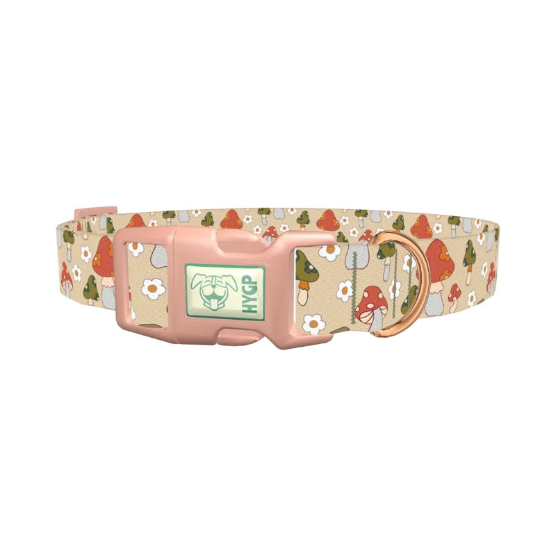 Mushroom and Daisy Dog Collar - plastic rose gold
