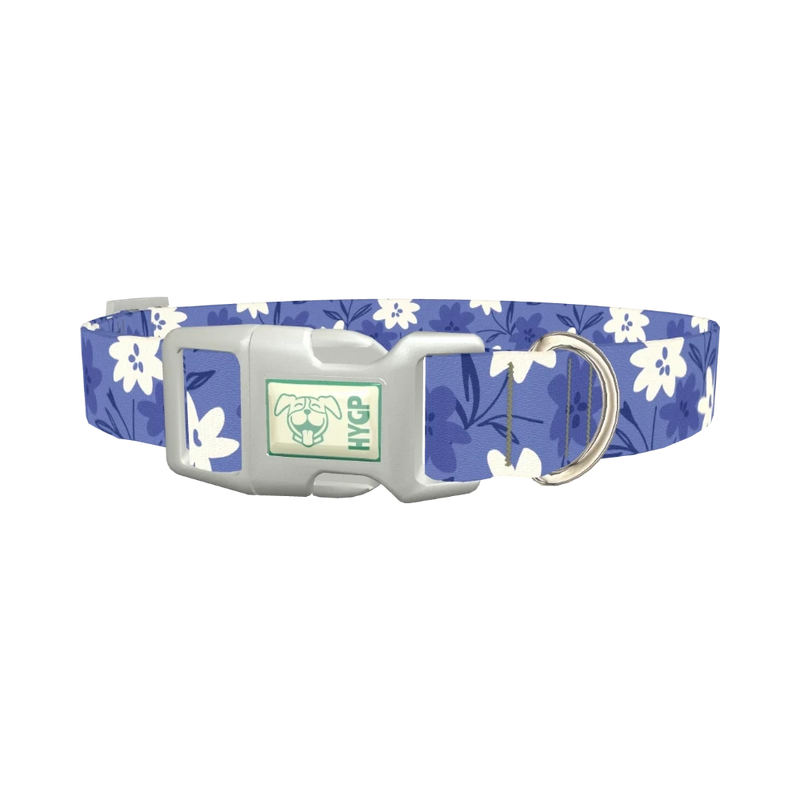 Blue Floral Pattern Dog Collar - plastic silver