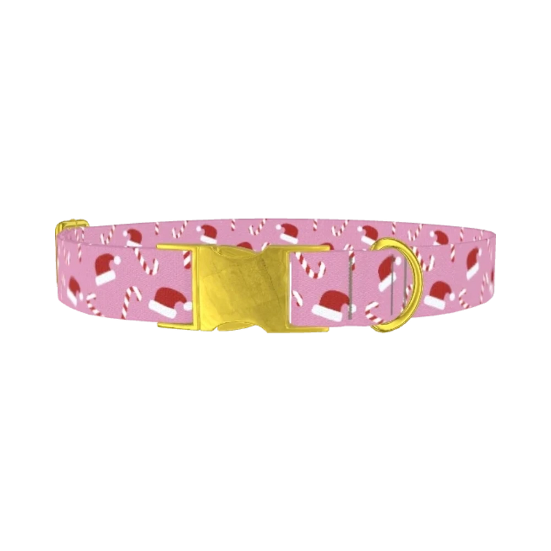 Santa Hat Candy Cane Dog Collar - metal gold