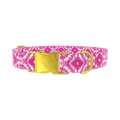 Pink Spiral Tie-Dye Dog Collar - metal rose gold