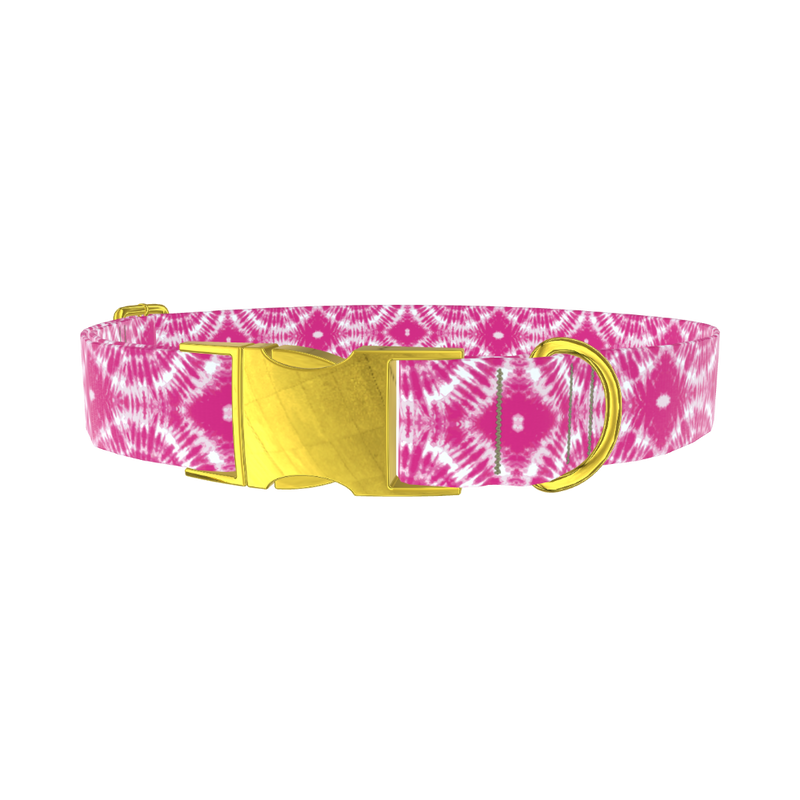 Pink Spiral Tie-Dye Dog Collar - metal rose gold