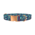 Teal Tribal Geometric Dog Collar - metal rose gold
