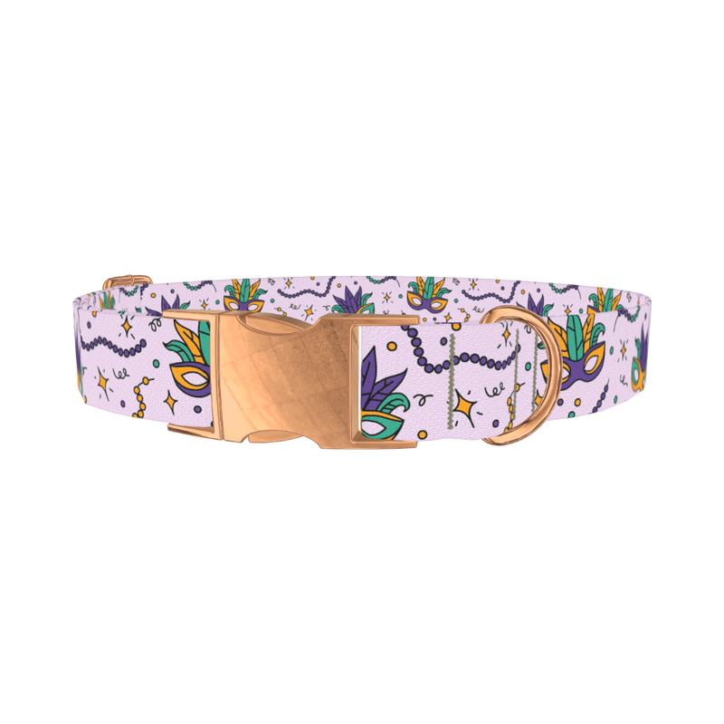 Mardi Gras Mask Dog Collar - metal rose gold