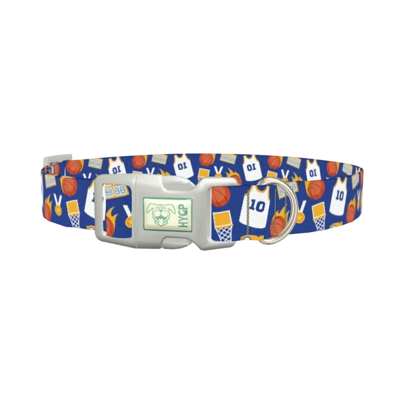 Blue Basketball Jersey Dog Collar - plastic silver