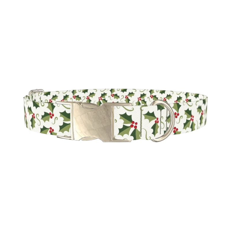Holly Berry Swirl Dog Collar - metal silver