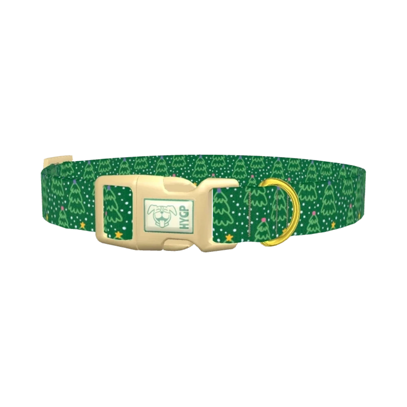 Green Christmas Tree Dog Collar - plastic gold