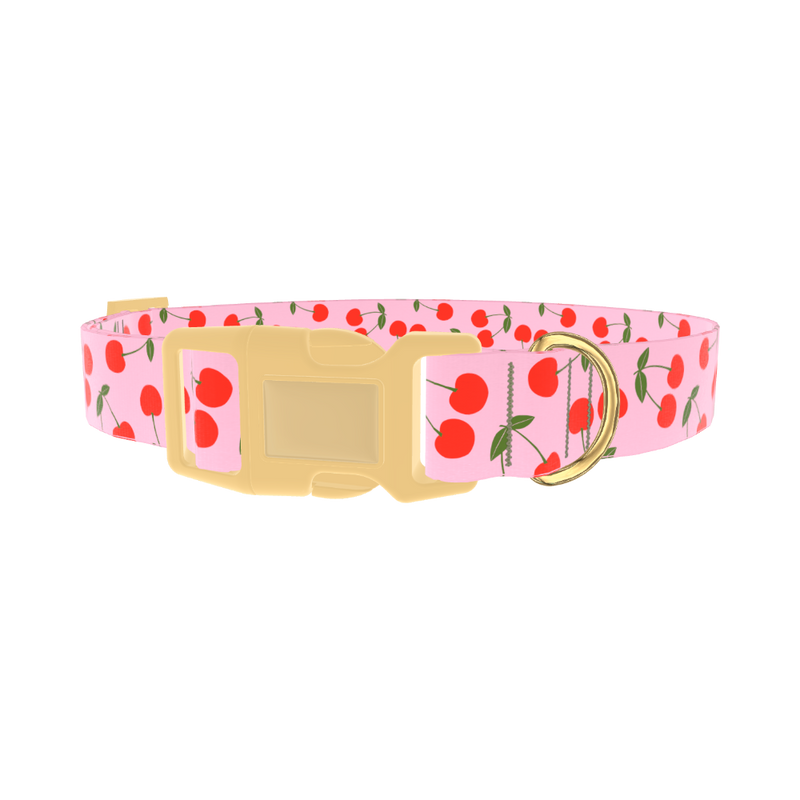 Cherry Pattern Dog Collar - plastic gold