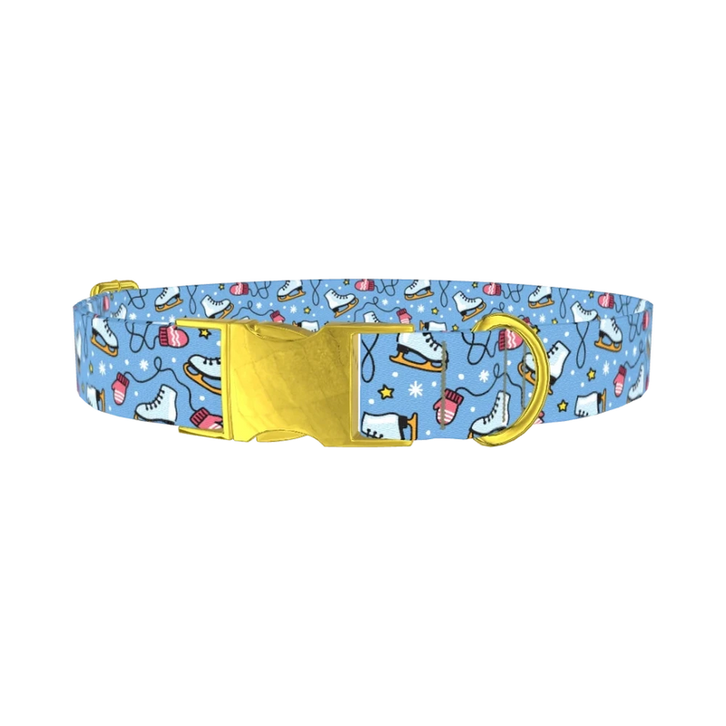 Christmas Ice Skates Dog Collar - metal gold