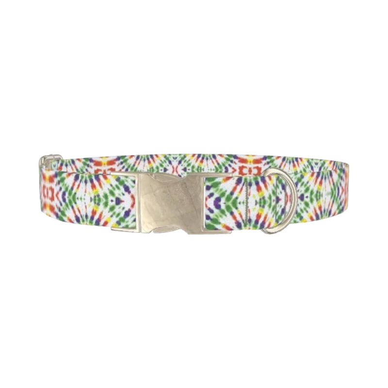 Tie Dye Pattern Dog Collar - metal silver