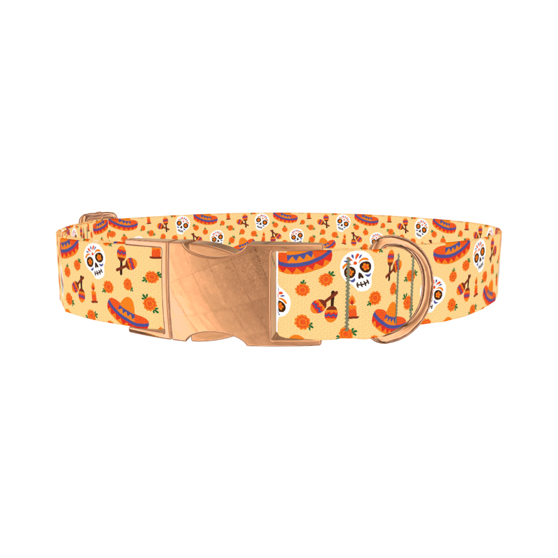 Dia de los Muertos Dog Collar - metal rose gold