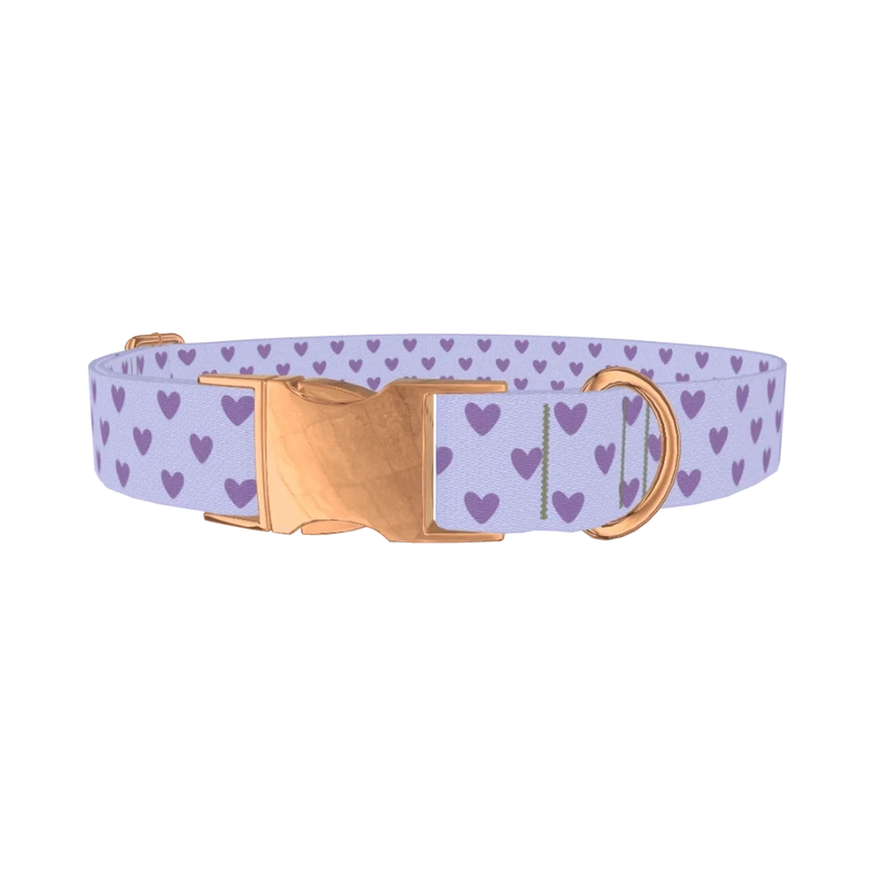 Purple Heart Pattern Dog Collar - metal rose gold