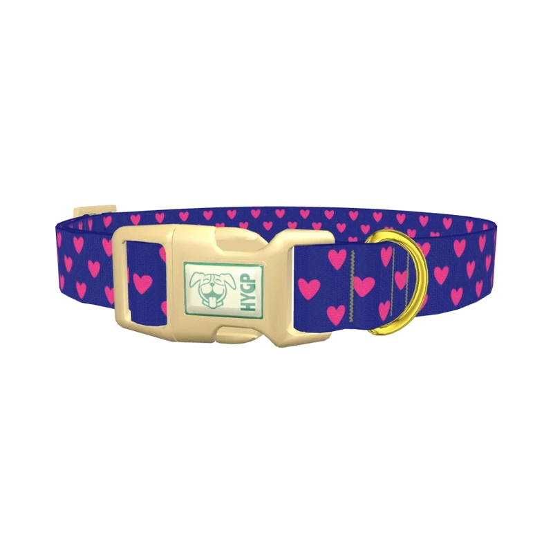 Blue Heart Pattern Dog Collar - plastic gold