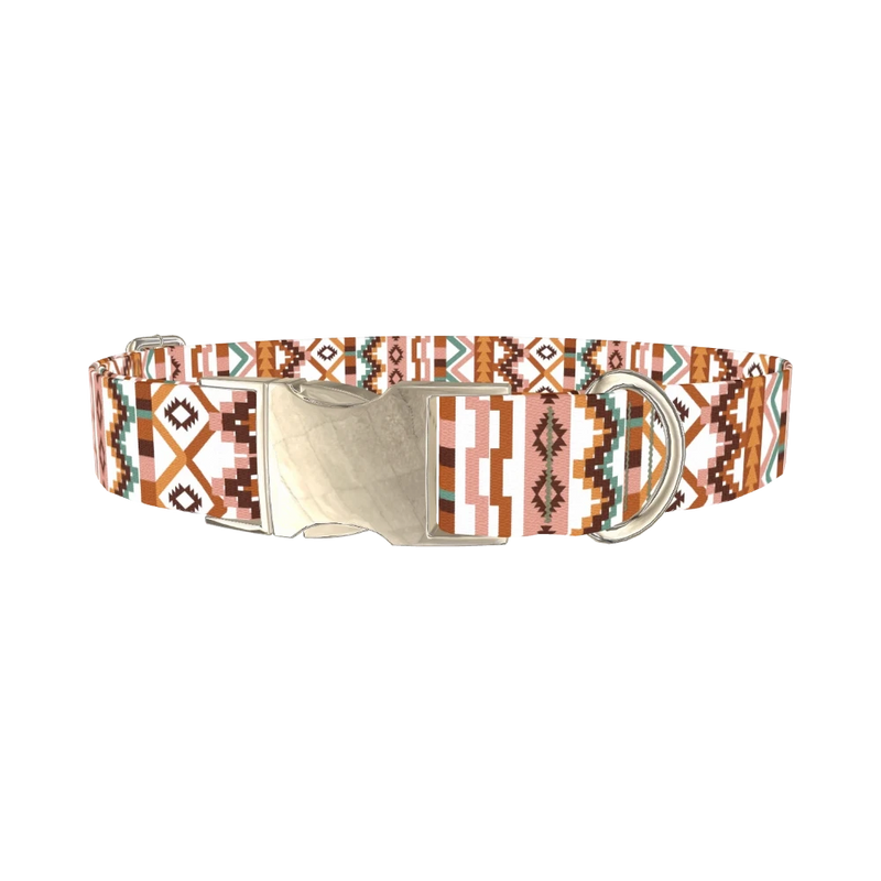 Aztec Stripe Dog Collar - metal silver
