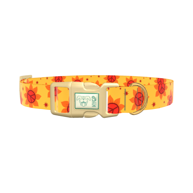 Peace Symbol Sunflower Dog Collar - plastic silver