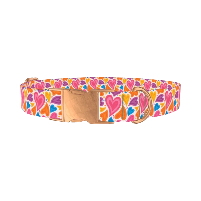Colorful Heart Pattern Dog Collar - metal rose gold