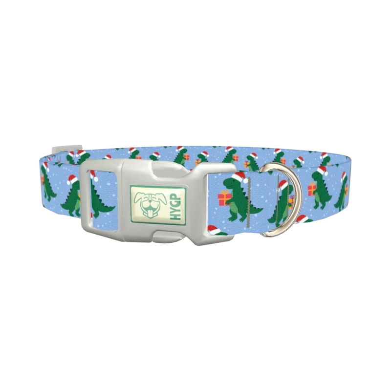 Christmas Dinosaur Dog Collar - plastic silver
