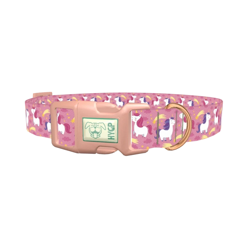 Pink Unicorn Stars Dog Collar - plastic rose gold