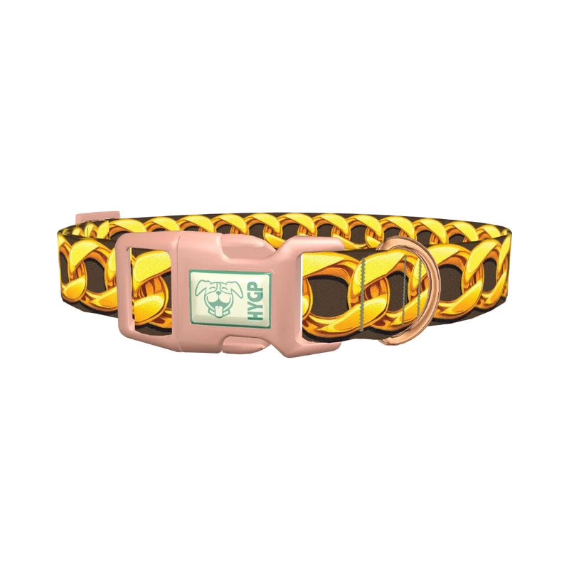 Brown Background Gold Chain Dog Collar - plastic rose gold