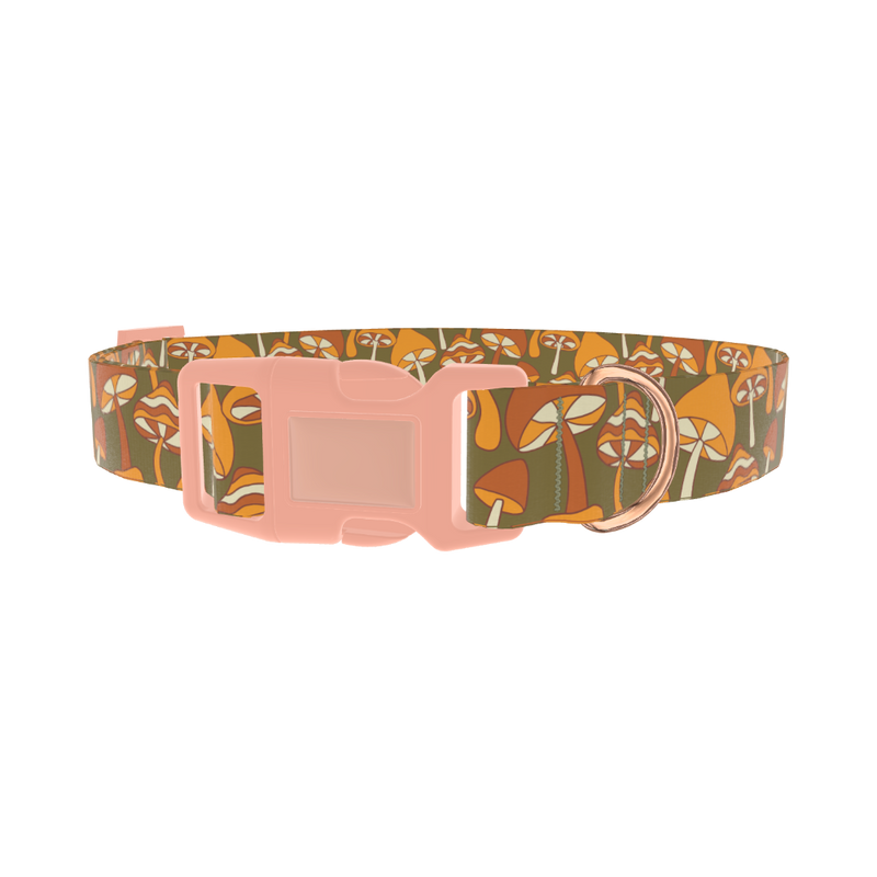 Autumn Field Mushroom Dog Collar - plastic rose gold