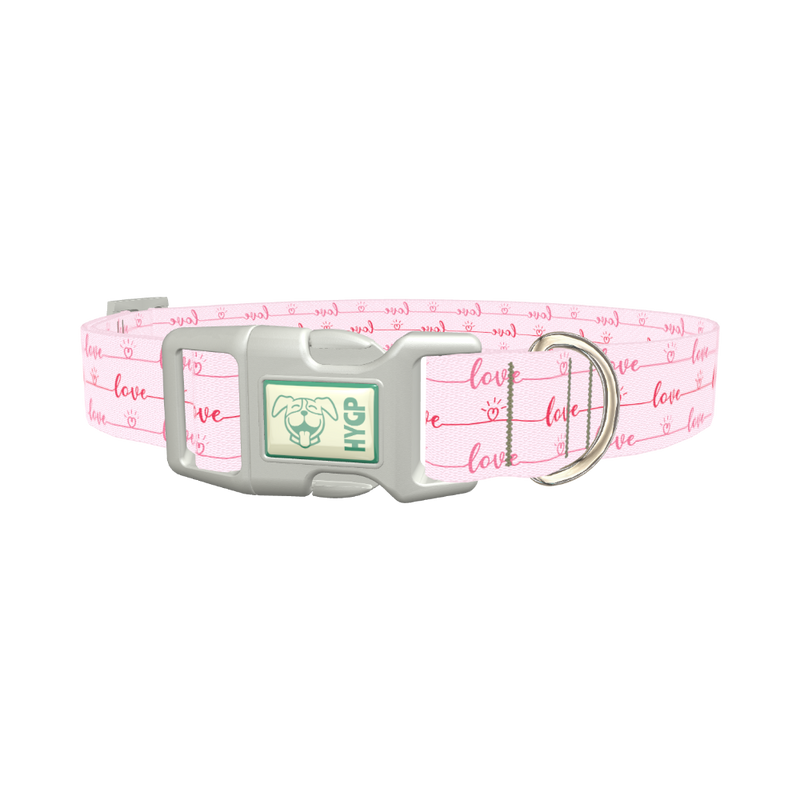 Pink Love Script Dog Collar - plastic silver