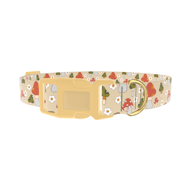 Mushroom and Daisy Dog Collar - plastic gold